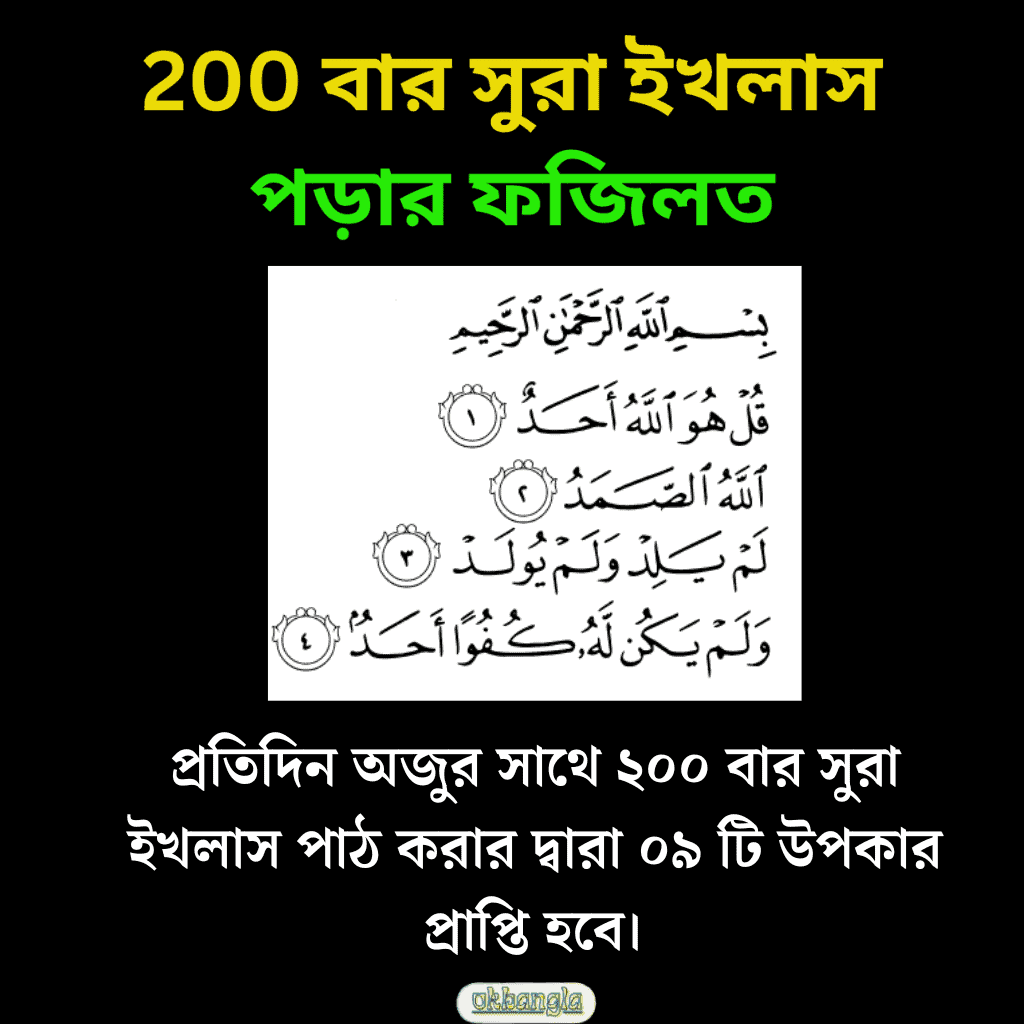 ২০০ বার সূরা ইখলাস পড়লে কি হয়?
